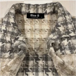 blue b collection houndstooth button up cropped colorblock tan grey shacket thumbnail 3