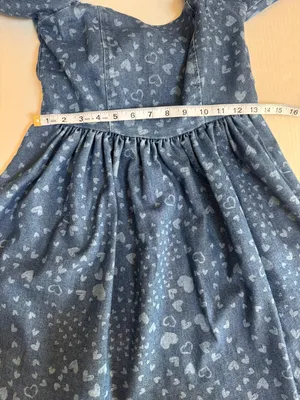 NWT Avec Les Filles Swirling Hearts denim puff sleeve babydoll minidress bow S thumbnail 13