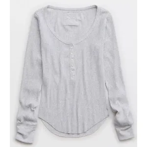 Aerie‎ Womens Gray Ribbed Henley Long Sleeve Casual Loungewear Layering Top XXL thumbnail 2