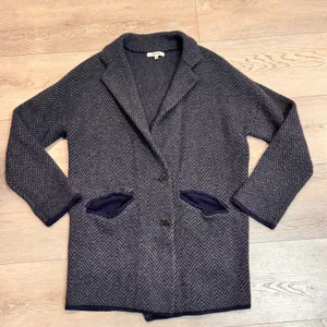 Madewell Herringbone Knit Blazer‎ Sweater Cardigan Jacket Blue Wool Small S thumbnail 1
