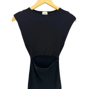 Wilfred Free Cutout Ribbed Mini Dress Black Sleeveless Bodycon Aritzia S LBD‎ thumbnail 4