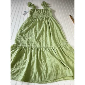 Kingston Grey Sage Green Ruffle Smocked Tiered Midi Dress Cottagecore Boho Large thumbnail 9