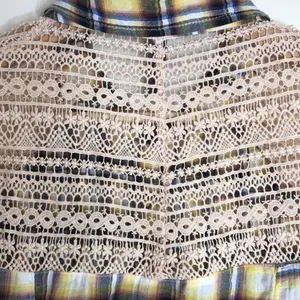 Free People Women's Flannel Plaid Crochet Lace Button Up Shirt Yellow Size XS thumbnail 13