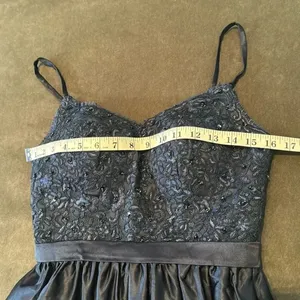 Women’s Blue Full Length Satin Lace Appliqué Party Prom Formal Dress Size 2 NWOT thumbnail 9