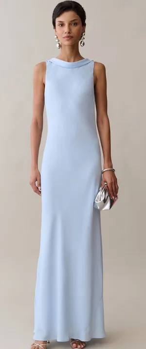 NWT Few Moda Amarosa Dress size Large L Light Blue o.p.t backless maxi thumbnail 1