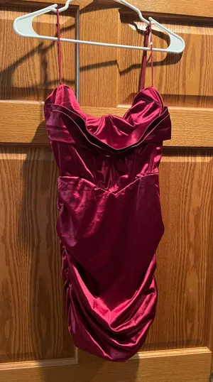 Burgundy Silk Corset Dress thumbnail 1