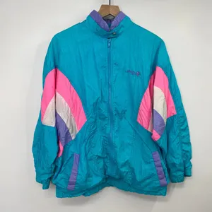 Vintage 80s Adolfo Windbreaker Colorblock Blue Pink White Full Zip Jacket Medium thumbnail 2