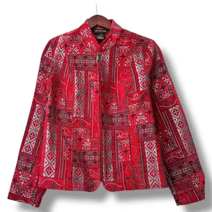 Molly & Maxx Red‎ Tapestry Jacket M Boho Festival Zip Up Ethnic Print Blazer thumbnail 2