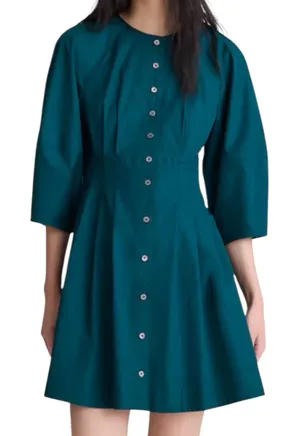 NWD Madewell Sculptural Sleeve Pleated Mini Dress Midnight Spruce Size 6 thumbnail 1