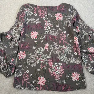 LOFT Outlet Women's Small Sheer Charcoal Pink Floral Long Sleeve Blouse Top thumbnail 10