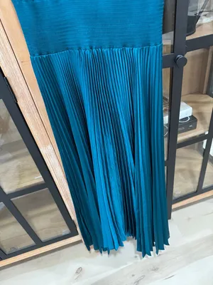 ALC Frank Renzo maxi dress Sleeveless Smocked Pleated teal satin high neck wedding thumbnail 10