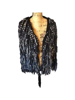 Haptics Long Sleeve Multicolor Fuzzy Fringe SweaterCardigan, Size L, Black Multi thumbnail 3