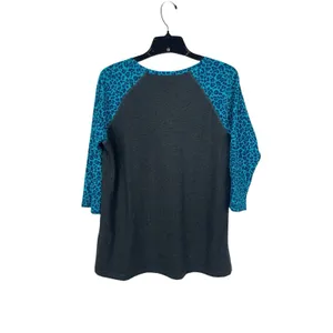 Ariat Women’s L Gray Blue Leopard Print 3/4 Sleeve Western Logo NWT Classic Fit thumbnail 3