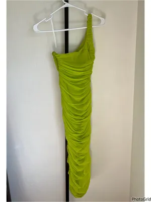 House Of Cb Nia Ruched Green One Shoulder Midi Dress XS thumbnail 3