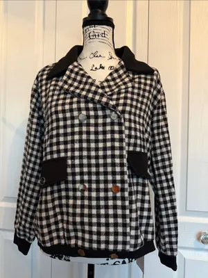 BloomChic Black and White Plaid Double-Breasted Pea Coat thumbnail 1