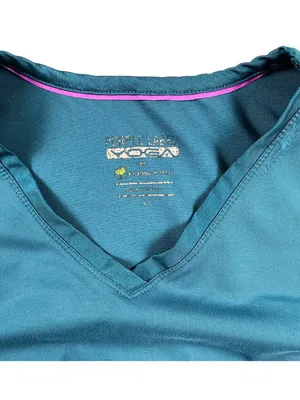 Purple Label by Healing Hands Yoga Scrub Top Size Large Blue Stretch Medical Uni thumbnail 2