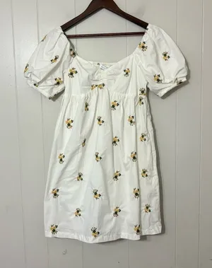 Endless Rose Embroidered Floral Puff Sleeve Mini Dress White XS NWT thumbnail 1