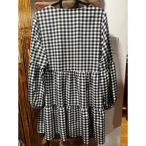Black White Gingham Babydoll Dress Tiered Cottagecore Large thumbnail 4