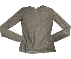 Just Polly New York Black Sheer Mesh Long Sleeve Top Crew‎ Neck Slim Fit Small thumbnail 1
