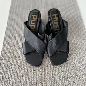 Hush Puppies Ella Black Leather Sculptural High Heel Slides Sandals Sz 9 41 thumbnail 4