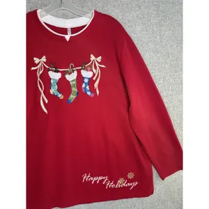 Vintage White Stag XL Sweatshirt Womens Christmas‎ Holiday Stockings Red Top thumbnail 4