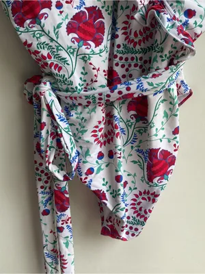 Toluca swim Isabella wrap one piece swimsuit multicolor floral ruffle straps M 8 thumbnail 3