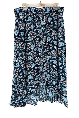 LOFT Navy Floral High-Low Skirt thumbnail 1