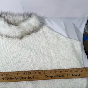 Mixit Faux Fur Collar Knit Sweater Poncho‎ Women Os Ivory Elegant Aspen Ski thumbnail 7