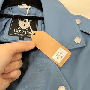 NWT Lock & Love Blue Faux Leather 1984 Motorcycle Belted Cropped Jacket S thumbnail 3
