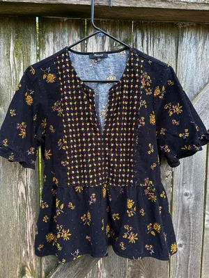 EUC Madewell Acorn Foulard Corduroy Top Black Floral Size Medium thumbnail 4