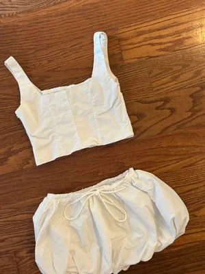 MISSGUIDED White Corset Tank Top Bubble Hem Mini Skirt Matching Set Size XS thumbnail 4