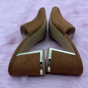 Halston Vegan suede dress sandal gold detail cognac color thumbnail 10