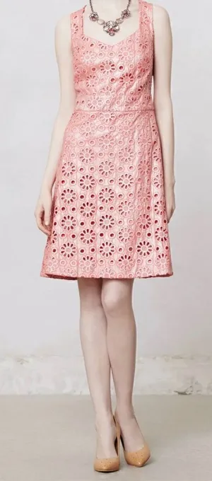 Anthropologie Maeve Coralshine Metallic Eyelet Floral A-Line Sleeveless Dress‎ thumbnail 1