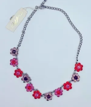 Sparkling crystal flower necklace-‎ pink, red & purple thumbnail 1
