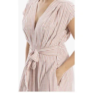 Max Studio Stripe Tie Front Cotton Blend Dress Red Women’s L thumbnail 4