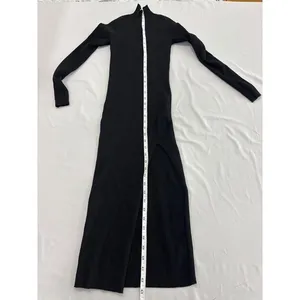 Wilfred Aritzia Black Ribbed‎ Mock Neck Long Sleeve Midi Dress XS Slit Bodycon thumbnail 6
