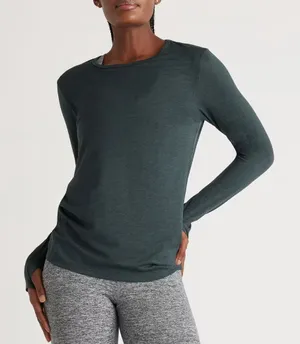 Quince Workout Tshirt flowknit breeze long sleeve womens Green medium activewear thumbnail 1