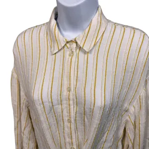 Anthropologie Striped Textured Tie Front Shirt 6 Academia Preppy Boho Hippie‎ thumbnail 2