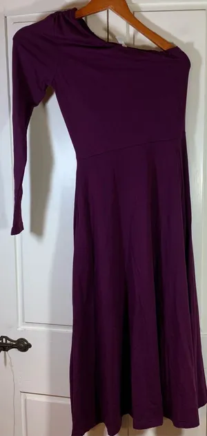 Pact One Shoulder Midi Dress‎ XS Purple Organic Cotton Stretch Long Sleeve thumbnail 1