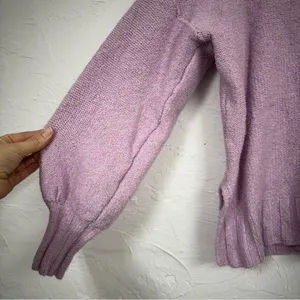 Pilcro Purple Balloon Sleeve Fluffy Sweater V Neck Womens M Oversized Boho Fall thumbnail 4