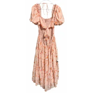 Olia Tiered Maxi Dress Orange‎ Floral Chiffon Short Sleeve Women's Size X-Large thumbnail 2