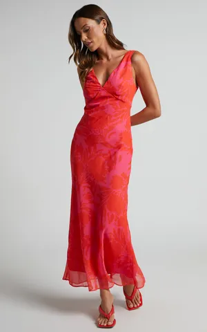 New Showpo Jodie Midi Dress V Neck Slip Dress In Pink Floral Size M MSRP $109 thumbnail 2