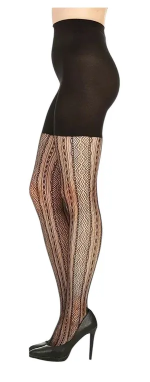 SPANX Star Power Center Stage Double Diamond Stripe Shaping Tights Black Size C thumbnail 1