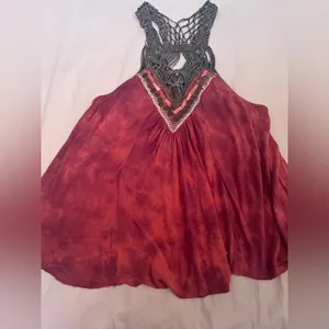 Free People Red and Brown Boho Crochet Detail Top thumbnail 4