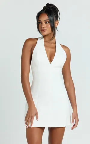 New Showpo Yelena Mini Dress Halter Neck Bow Mini Dress Size Small MSRP $109 thumbnail 3