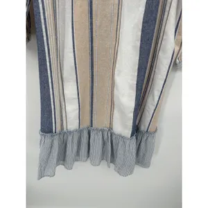 Mystree Womens Dress Khaki Blue Striped Boho Cottagecore Cotton Peasant Size S‎ thumbnail 3