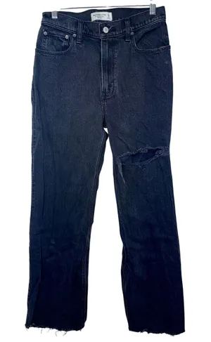 Abercrombie & Fitch '90s Relaxed Jean High Rise Black Distressed Jeans Size 26 2 thumbnail 1