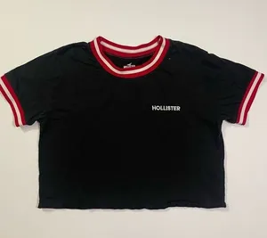 Hollister Black Cropped Logo Tee with Trimmed Collar and Cuffs size M thumbnail 1