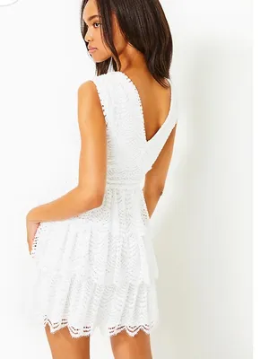 Lilly Pulitzer Faye Mini Dress Women L White NWT Scalloped Lace Ruffle V-Neck thumbnail 4