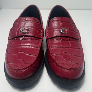 Coach Jocelyn Croc Embossed Dark Ruby Red Leather Slip On Penny Loafers Flats thumbnail 8